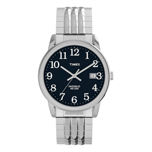 Reloj Timex Tw2u08800jt Men's Easy Reader 35 Mm Perfect Fi Color de la correa Silver Color del bisel Acero inoxidable Color del fondo Azul