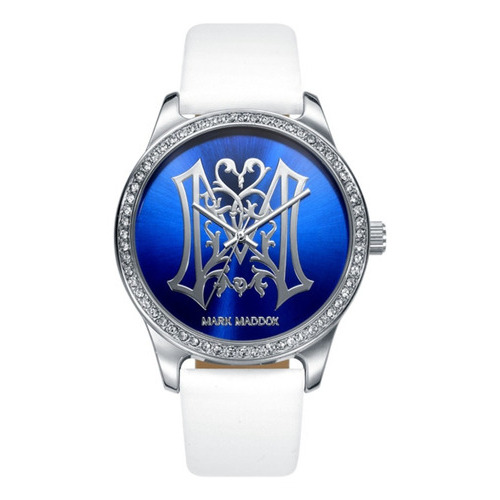 Reloj Mark Maddox Mujer Coleccion De Lujo Mc0011-30 Color De La Correa Blanco Color Del Bisel Plateado Color Del Fondo Azul