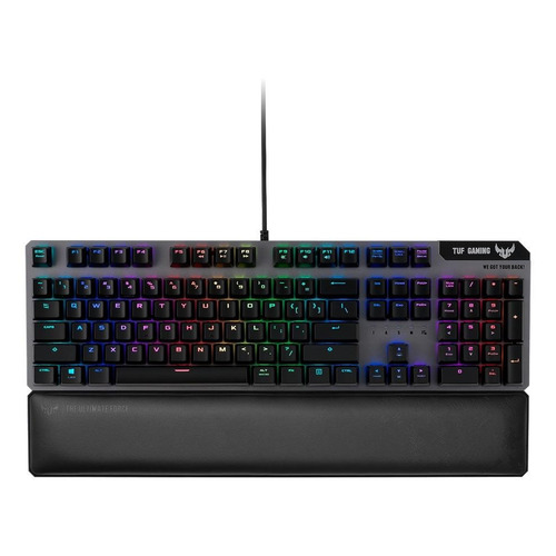 Teclado gamer Asus TUF Gaming K7 QWERTY inglés color gris con luz RGB