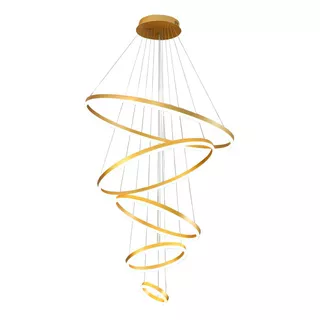 Lustre Pendente Luminária 5 Aros Anéis  Led 3500k 140w Cor Dourado