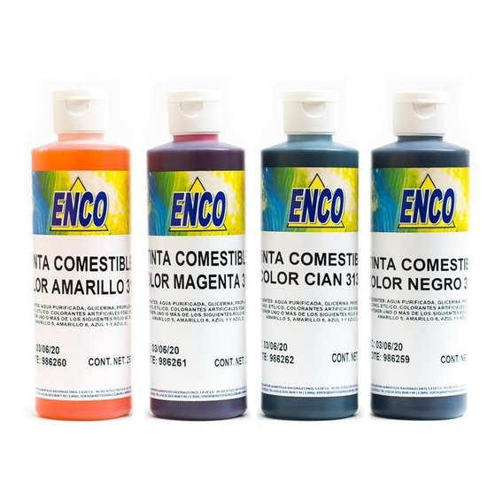 Kit 4 Tintas Comestibles Enco 250 Ml Para Impresora 