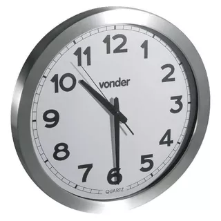 Relógio De Parede Vonder Cozinha Sala De Estar Grande 40cm Cor Da Estrutura Prata Cor Do Fundo Branco