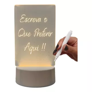 Luminária Mesa Usb Acrílico Led 3d Lousa Caneta Escrever