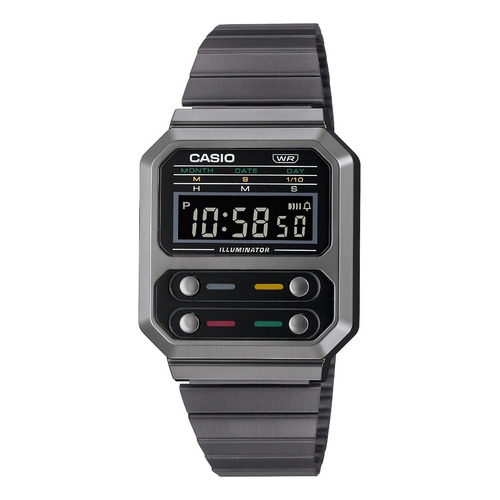 Reloj Casio A-100wegg Unixes Digital Malla Autoajustable Color de la malla Peltre
