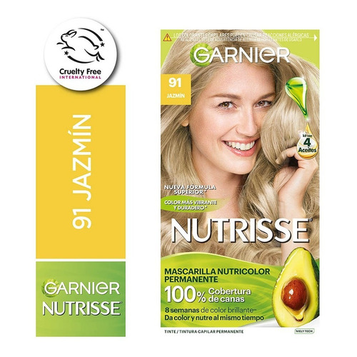 Kit De Coloración Permanente Garnier Nutrisse 4 Aceites Tono 91 clásico