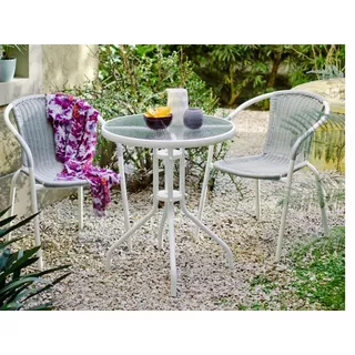 2 Sillas Rattan Y Mesa 60cm Bco Y Gris