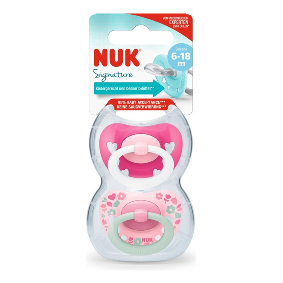 Pack X2u Chupetes Nuk Signature Color Fucsia 6-18 Meses 