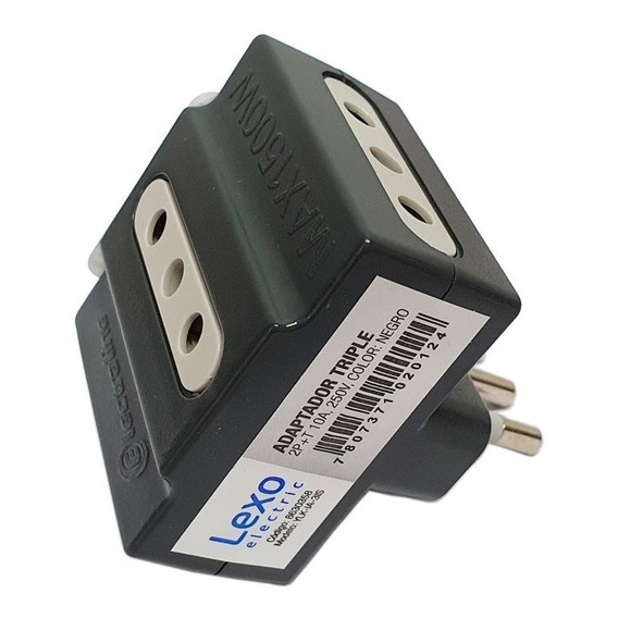 Adaptador Triple 2p+t 10a Negro Lexo