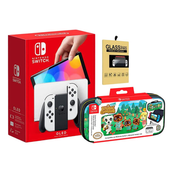 Nintendo Switch Oled Blanco + Estuche Animal Crosing + Mica 