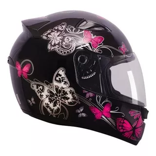 Capacete Para Moto  Integral Ebf Capacetes  New Spark  Preto E Rosa Borboleta Tamanho 58 