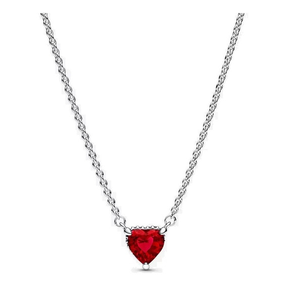 Collar Cadena Pandora Corazón Rojo Ruby Brillante Mujer