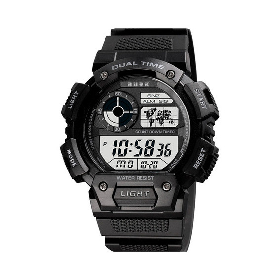 Reloj Deportivo Hombre Burk 1723 Alarma Luz Cronometro! Color de la malla Negro Color del fondo Negro