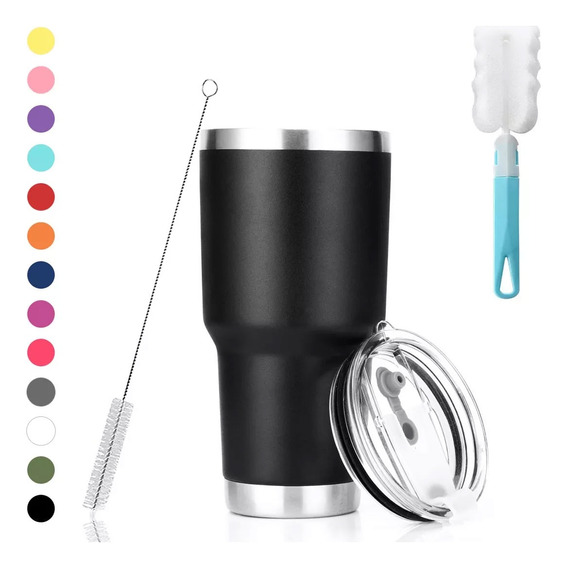 Taza Isotérmica De 20 Oz Con Cepillo Para Tazas - Negro