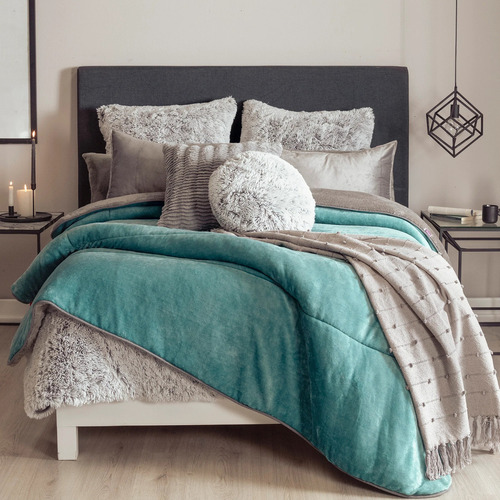 Cobertor Invernal Turquesa/gris Matrimonial Vianney Color Turquesa Diseño De La Tela Liso