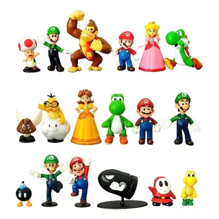 Figuras Set 18 Pzs Super Mario Bros Luigi Yoshi Bowser Peach