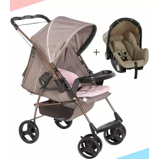 Kit Carrinho De Bebê Rosa Com Bebê Conforto Grid Galzerano 