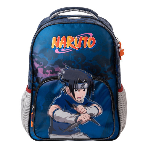 Mochila Naruto Escolar Para Niño Sasuke Color Azul Diseño De La Tela Liso