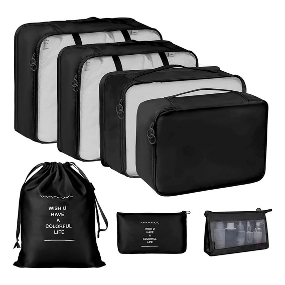 Set De Bolsas Organizadoras Para Equipaje De Gran Capacidad Color Negro