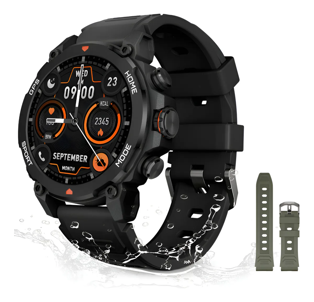 Relógio Inteligente Smartwatch Aurafit G6 Preto Com 5atm Gps Sport Preto Laranja-escuro Preto Verde Exército