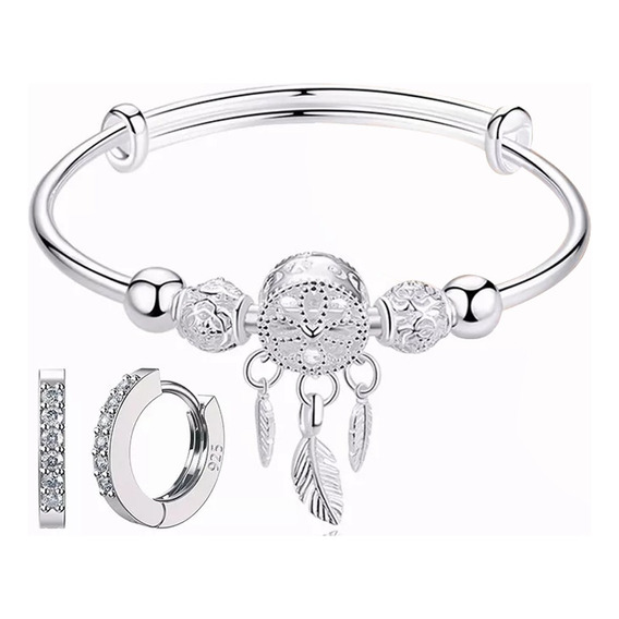 Pulsera De Plata Ley 925 Atrapasueños Conborla Diseño Plumas