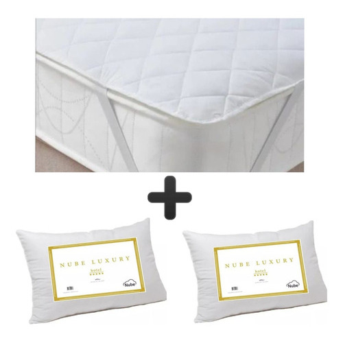 Combo Cubre Colchon 1.40 X 1.90 +2 Almohadas Hotel Luxury 5* Color Blanco