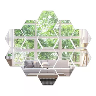 5 Espejos Hexagonales Vinilo Decorativo Adhesivo Pared 18*16