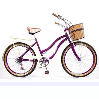Bicicleta Aro 26 Retrô Vintage Feminina Cesta Vime Bagageir Cor Violeta/fosca Tamanho Do Quadro L