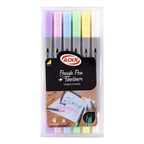 Set 6 Marcadores Doble Punta Brush Pen + Fineliner. Adix