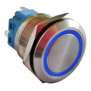 Pulsador De Metal Led Azul 22mm Con Retención + Cable Conec