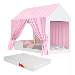 Cama Casinha  Montessoriana Solteiro Com Dossel+colchão