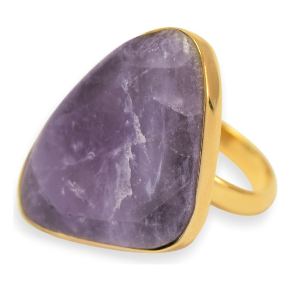 Anillo Mineral Cuarzo Morado Ajustable Joyeria Baño Oro 14k