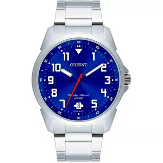 Relógio De Pulso Orient Mbss1154a Com Corpo Prata,  Analógico, Para Masculino, Fundo  Azul, Com Correia De Aço Inoxidável Cor Prata, Agulhas Cor Azul, Branco E Vermelho, Subdials De Cor Branco, Pontei