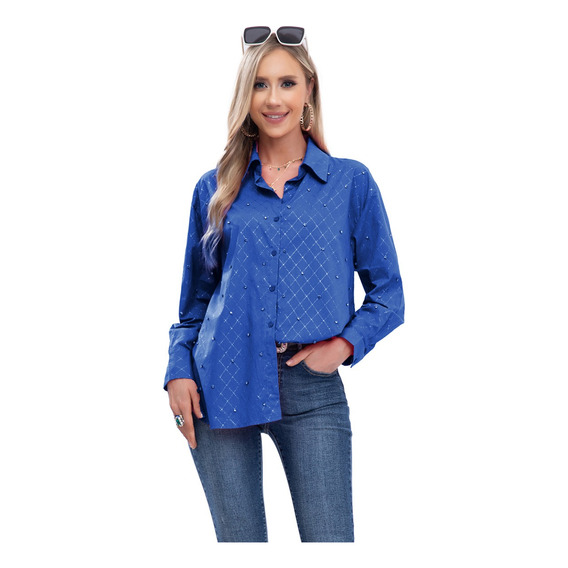 Blusa De Dama Elegante Manga Larga Con Botones Cuello V Lisa