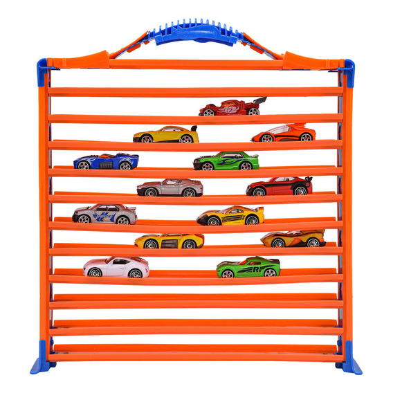 Organizador 3 En 1 Rack & Track Hot Wheels Color Naranja