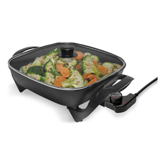 Sartén Olla Eléctrica De Vidrio Antiadherente Cocina 220v Color Negro