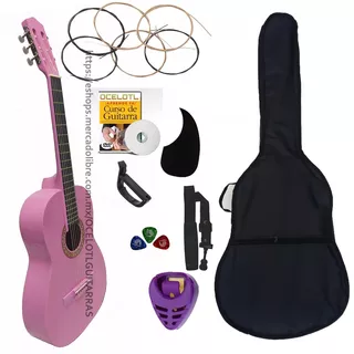 Guitarra Clasica Ocelotl Paquete Básico De Accesorios Color Rosa Orientación De La Mano Derecha