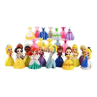 Princesas Disney Troca Roupa Miniaturas Bonecas 36pcs 