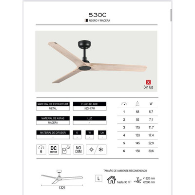 Ventilador De Techo Madera Clara 530c Control Remoto Laft