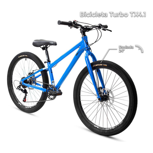 Bicicleta Mtb Tx4.1 R24 De Aluminio 7 Velocidades Azul Turbo Tamaño del cuadro S