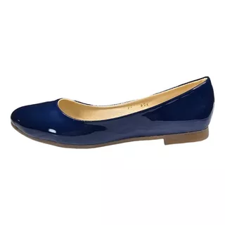 Flats Azul Marino Tipo Charol Para Dama Zapato De Piso