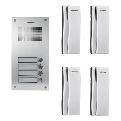 Kit Portero Commax 4 Internos Frente 4um + 4 Tel Ss + Fuente