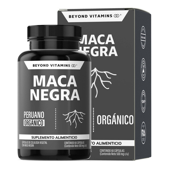 Maca Negra Peruana Orgánica 1000 Mg - Sin Azúcar Suplemento Alimenticio Vegano Testo 60 Cápsulas Beyond Vitamins