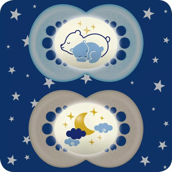2 Chupetes Nocturnos Silicona Mam Night Flow 6+ - Artic Blue Color Azul Período de edad 6-12 meses