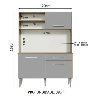 Armário De Cozinha Compacta 120cm Rustic/cinza Life Madesa