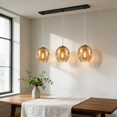 Colgante 3 Luces Ástrid Ambar Apto Led Vidrio Moderno Cie Ámbar