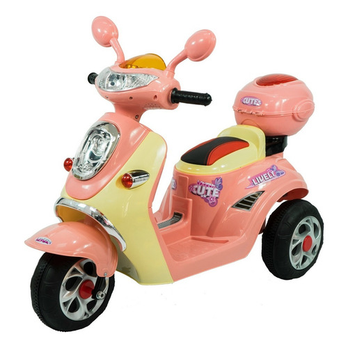 Moto Scooter A Batería Niños Con Porta Equipaje Luz Y Sonido Color Rosa