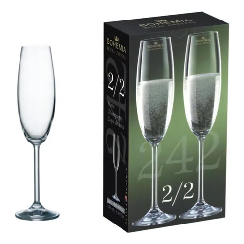 Copas Champagne Bohemia Royal Crystal Por 2 Copas 230ml Color Transparente