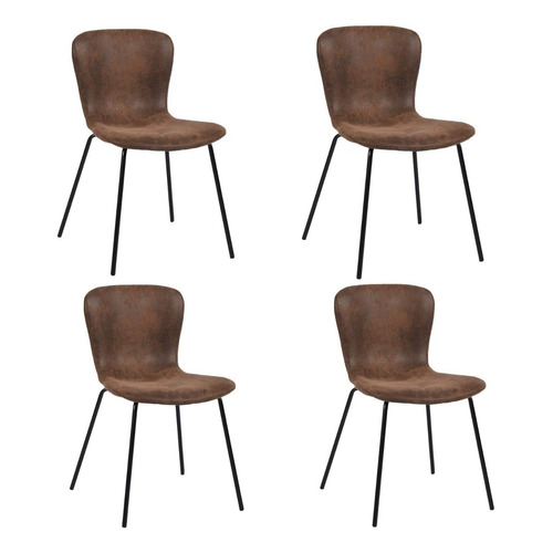 Set De 4 Sillas De Comedor Con Respaldo Acolchado Color de la estructura de la silla Marrón Color del asiento Marrón Diseño de la tela Marrón