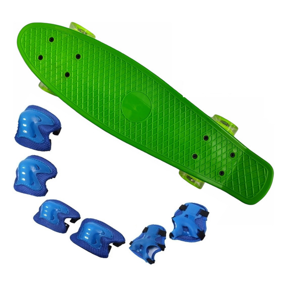 Patineta Plástica Colores Rueda Luz Silicona + Set Protecc