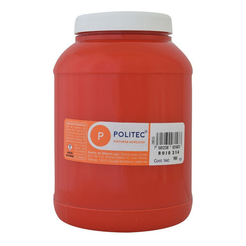 Pintura Acrílica Politec Bote 1000 Ml Colores Color Rojo No. 314